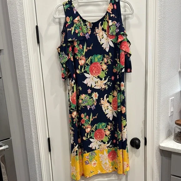Navy and Yellow Cold Shoulder Rafaella Sundress - Picture 4 of 4